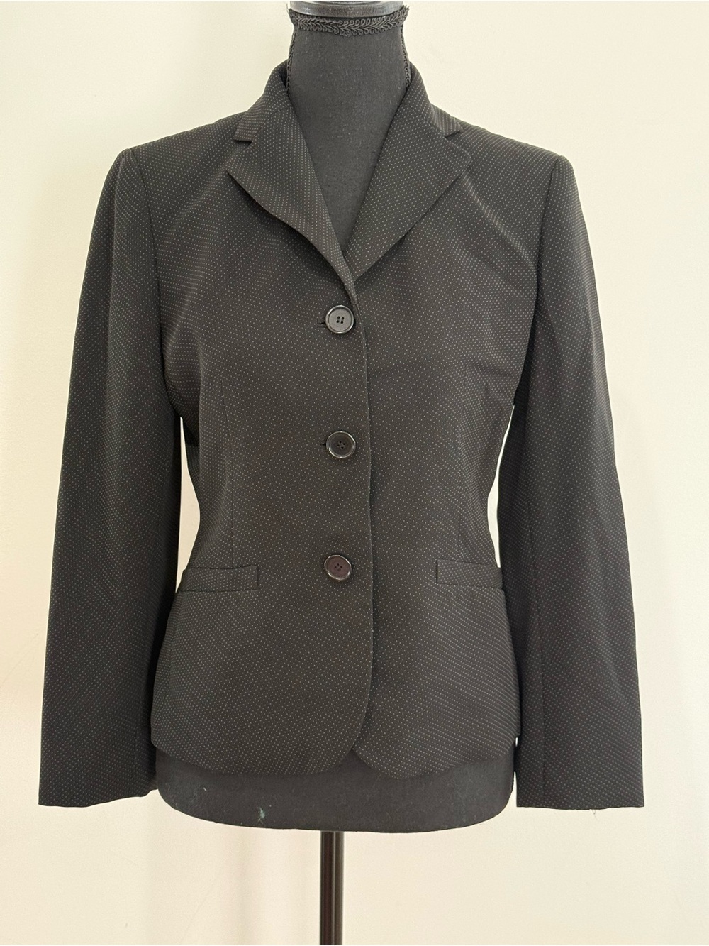 Ann Taylor 2 Women's Black/Polka Dotted Tailored Blazer w Shoulder Pads 833